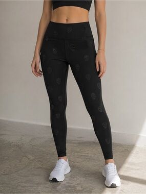 Terez Black Skull Print High Rise Leggings Size M